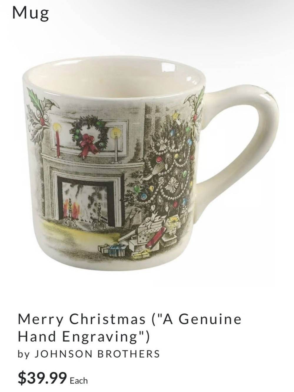Vintage Johnson Brothers Merry Christmas (“A Genuine Hand Engraving”) Mug - Picture 2 of 10